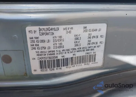 2003 Dodge Caravan Se from USA, damaged, VIN 1D4GP25373B226508